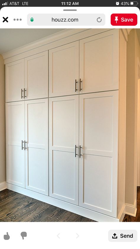 Closet On The Wall, Hall Closet Cabinet Ideas, Built In Closets Wall, Basement Storage Cabinets With Doors, Large Wall Storage Cabinet, Enclosed Wall Storage Ideas, Cabinets Along Wall, Floor To Ceiling Wall Storage, Cabinet Wardrobe Ideas