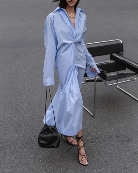 MINUSEY on Instagram: “Simply stylish.” Oversized Dress Shirt, Long Dress Shirt, Tailored Skirt, Oversized Shirt Dress, Oversized Dress, Leather Dresses, Sweater Blouse, Oversized Shirt, Blue Shirt