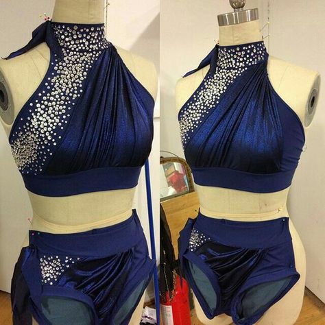 Crystal navy 2 piece~ great for contemporary,modern or lyrical <3 Cute Dance Costumes, Pretty Dance Costumes, Tap Costumes, Contemporary Dance Costumes, Custom Dance Costumes, Dance Attire, Dance Competition Costumes, Lyrical Costumes, Dance Costumes Lyrical