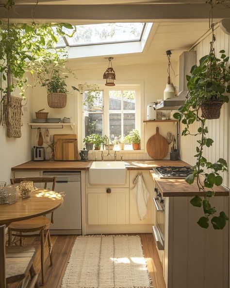 An English cottage kitchen brings warmth and charm with painted cabinets, floral patterns, and classic hardware. Perfect for anyone who loves a quaint, homey feel. #CottageKitchen #EnglishCharm Small Cottage House Aesthetic, House Decor Cottagecore, Mini Cottage Interior, English House Decor, Tiny Cottage Aesthetic, 1950s Cottage Kitchen, Farm Cottage House Interior, Storybook Cottage Kitchen, Home Decor Ideas Cottage