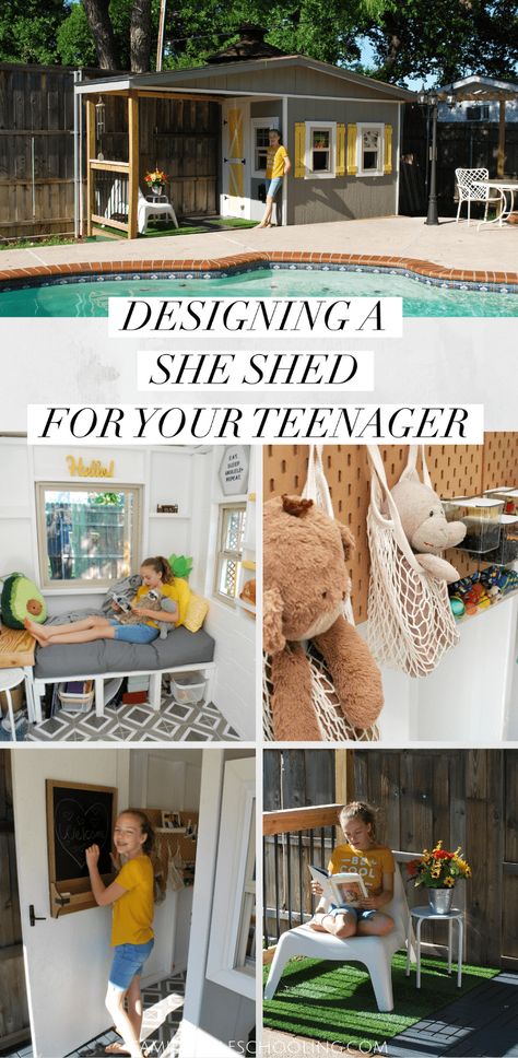 Outdoor Teenage Hangout, Shed Hangout Ideas, Outdoor Clubhouse, Kids Shed, She Shed Interior, Playhouse Interior, Shed Playhouse, Kids Clubhouse, Teen Hangout