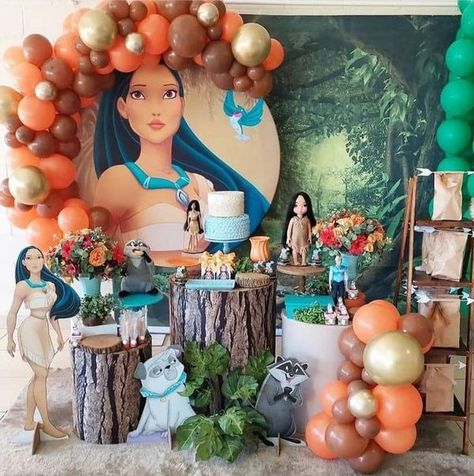 Pocahontas Party Decorations, Pocahontas Quinceanera Theme, Pocahontas Birthday Party Decoration, Pocahontas Party Ideas, Pochohauntus Disney, Pocahontas Birthday Party Ideas, Pocahontas Birthday Party, Pocahontas Birthday, Baptism Themes