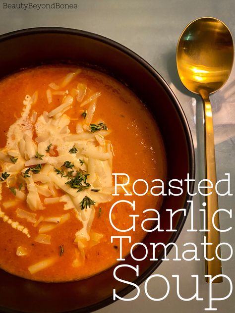 Roasted Garlic Tomato Soup Recipe, Roasted Garlic Tomato Soup, Garlic Tomato Soup, Delicious Tomato Soup, Roasted Garlic Recipe, Cream Of Tomato, Tomato Soup Easy, Tomato Soup Recipe, Garlic Soup