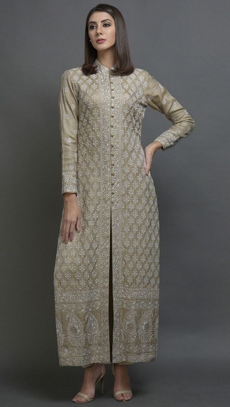 Side Open Kurti Designs, Open Kurti Designs, Chikankari Jacket, Silk Kurti Designs, Designing Ideas, Designer Kurti Patterns, Long Kurti Designs, Pakistani Dresses Casual, Salwar Kamiz