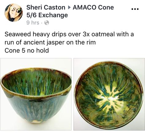 Amaco Glaze Layering Seaweed, Amaco Seaweed Glaze Combinations, Seaweed Glaze, Crazy Ceramics, Glaze Layering, Ceramics Glaze, Glazing Ideas, Clay Glaze, Glaze Combinations