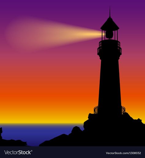 Sea Lighthouse Painting, Light House Silhouette Painting, Sunset With Silhouette, Lighthouse Silhouette Painting, Easy Light House Painting, Light House Illustration, Light House Drawing, Light House Art, Lighthouse Silhouette