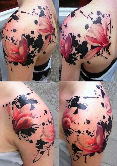 Amazing Beautiful Tattoo Tatuaje Trash Polka, Female Tattoos, Kunst Tattoos, Trash Polka Tattoo, Intricate Tattoo, Geniale Tattoos, Shoulder Tattoos, Ink Splatter, Trash Polka