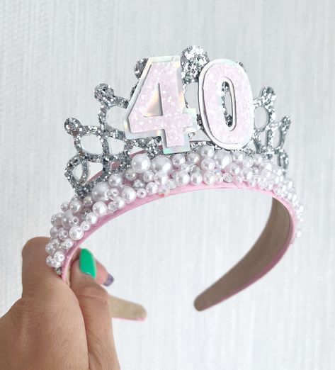 Diy Birthday Tiara, Birthday Tiara 60, Pink Headband For Birthday, 40th Birthday Crown For Women, Tiara Birthday Girl, Tiara Party, Diy Birthday Crown, Party Tiara, Birthday Tiara