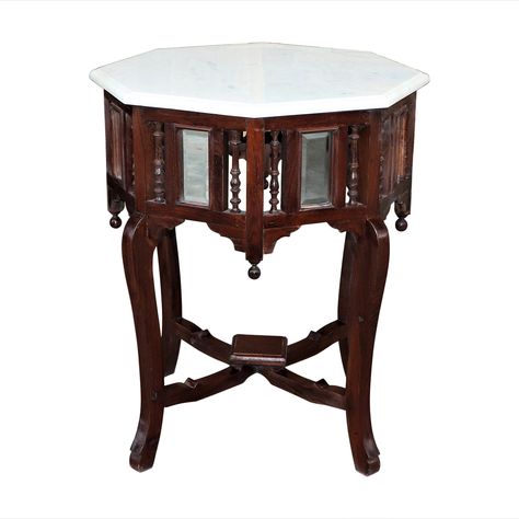 Victorian Style Teak Wood Hexagon End Table With Marble Top Style End Table, White Marble Side Table, Accent Table Decor, Room Side Table, Table With Marble Top, Side Table White, Wood Hexagon, Cabin Rustic, Table With Marble