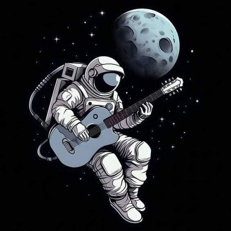 Astronaut Pfp Aesthetic, Astronaut Profile Picture, Astronaut Guitar, Astronaut Playing Guitar, Mobile Case Diy, Cat Astronaut, Wallpaper Tumblr Lockscreen, Whimsical Art Paintings, Astronaut Wallpaper