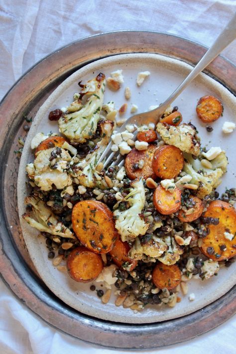 Black Lentil Salad, Roasted Carrot, Lots Of Food, Buffalo Cauliflower, Lentil Salad, Paleo Dinner, Roasted Carrots, Vegetarian Dishes, Soup And Salad