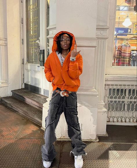 Tecca Outfit, Lil Tecca Outfits, Lil Tecca, Boys Fits, Trendy Boy Outfits, Orange Hoodie, Rap Aesthetic, Mens Outfit Inspiration, Fire Fits