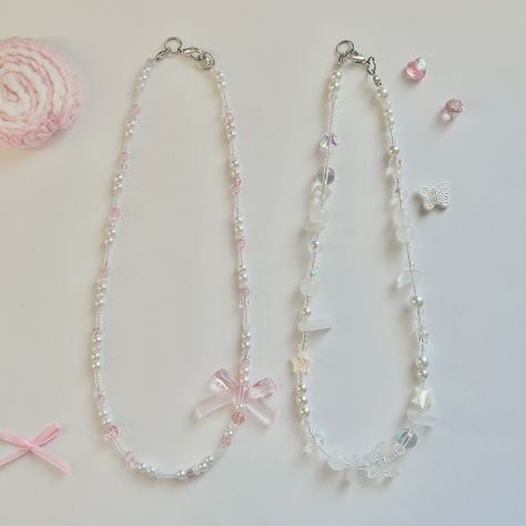 🎀 pearly necklaces Pink bow pearl necklace+White mixed bead necklace🤍 #beaded #beadedjewelry #beadednecklace #handmade #ottawahandmade #kawaii #handmadejewelry Mixed Bead Necklace, Necklaces Pink, Pink Bead Necklace, Mixed Beads Necklace, Necklaces Ideas, Beaded Necklace Diy, Pink Necklace, Necklace White, Necklace Beaded