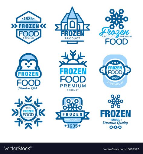 Logo Frozen Food, Frozen Food Labels, Ice Logo, Snowflake Wallpaper, Food Logo Design Inspiration, Natural Pet Food, Food Logo Design, Premium Food, Hand Drawn Vector Illustrations