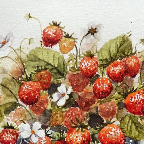 Nianiani on Instagram: "Small wild strawberries in a jar painted in a loose style as practice since I'm usually so tight with my paintings 🍓
.
Tutorial now up on my yt channel: nianiani
Downloadable outline is available for purchase in my ko-fi shop, you can find the link in the description box of my yt video
Enjoy!
.
.
.
.
.
#watercolor #watercolour #watercolorpainting #watercolorart #watercolortribe #worldofartists #instaart #watercolor_daily #watercolortutorial #worldwatercolorgroup #worldofart #watercolor_art #traditionalart #watercolor_gallery #watercolordoodle #doodleart #cottagecore #watercolorcottagecore #summerpainting #foodillustration #foodpainting #strawberries #ichigo #foodillustration #foodpainting #watercolorfoodillustration" Watercolor Paintings Fruit, Watercolour Strawberries, Watercolour Strawberry, Strawberries Painting, Cottagecore Watercolor, Strawberry Painting, Gauche Painting, Strawberry Bush, Watercolor Strawberries