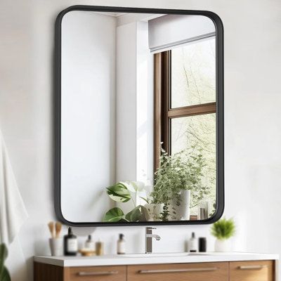 Professionally packed with all-around Styrofoam protection, passed strict drop and impact tests to make sure you receive the perfect mirror. If damage occurs during transit, please contact us for assistance. Ebern Designs Size: 2"H x 30"W x 40"D | Ebern Designs 36x24 Inch Rounded Rectangle Mirror Metal Framed Bathroom Vanity Mirror for Wall, Tempered Glass | 2"H x 30"W x 40"D | Wayfair Lake House Master Bath, Future Bathroom, Black Mirror Frame, Mirror Wall Bedroom, Decorative Wall Mirror, Circular Mirror, Corner Wall, Square Mirror, Jack And Jill