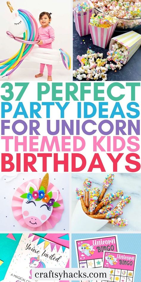 You kids can easily have the unicorn birthday party of their dreams when you use any of these magical unicorn party ideas. These brilliant unicorn themed party ideas are sure to make your kids birthday party a memorable one. Diy Unicorn Birthday Party, Unicorn Party Ideas, Diy Unicorn Party, Unicorn Birthday Party Decorations, Anniversaire Diy, Party Ideas For Kids, Unicorn Themed Birthday Party, Diy Unicorn, Unicorn Party Decorations