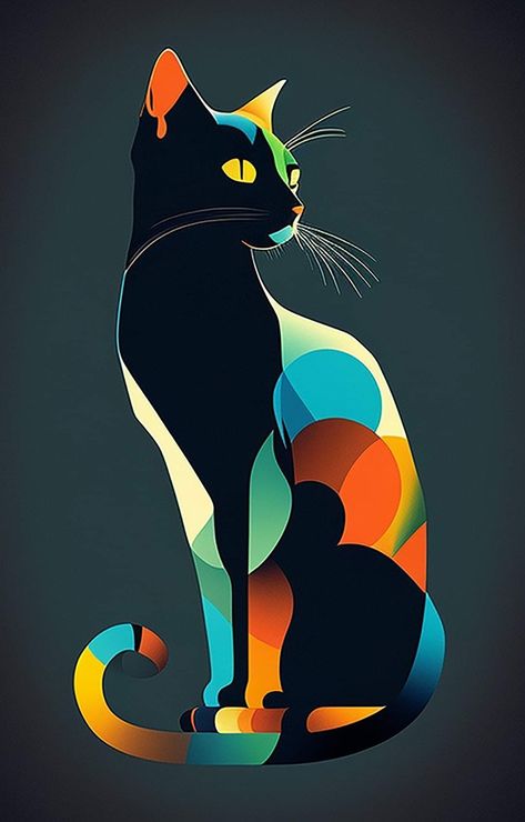 Modern Cat Art, Cat Art Illustration, Soyut Sanat Tabloları, Cat Quilt, Cat Artwork, Art Gallery Wallpaper, Cat Art Print, Modern Cat, Cat Posters