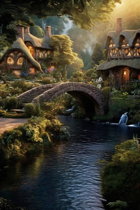 Forest Village, Fantasy Cottage, Fantasy Village, Fairytale House, Forest Cottage, Fantasy Town, Fantasy Homes, Fantasy Forest, Cottage Art