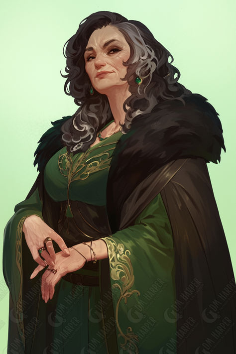 Lady Velrosa Nanda, High Steward of Nightstone, Lawful Good Human Noble (Storm King’s Thunder) Elder Woman Character Design, D&d Half Elf, Older Lady Character Design, 1920s Female Character Art, Granny Character Design, Delta Green Character Art, Character Design Old Lady, Evil Queen Character Design, Noble Woman Character Design