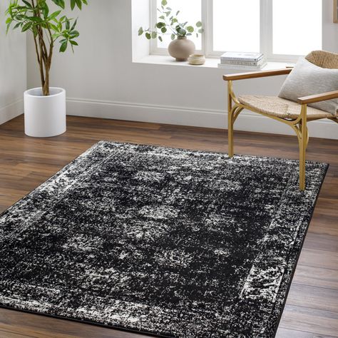 Zinaida Floral Rug Chic Rug, Rug Size Guide, Bedroom Area Rug, Austin Design, Ink Blue, Black Area Rugs, Black Rug, Vintage Area Rugs, Washable Area Rugs