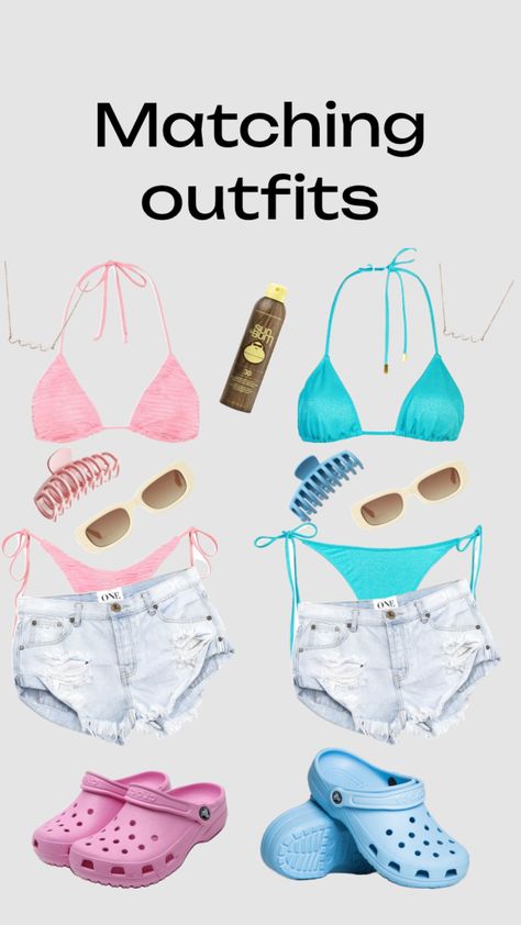 #summer #summeraesthetic #outfitinspo #friends #matching #vibes #bikinis #beach #viral #fyp Shuffles Summer, Matching Friend, Matching Outfits Best Friend, Beachy Outfits, Preppy Summer Outfits, Twin Outfits, Cruise Outfits, Summer Friends, Preppy Summer