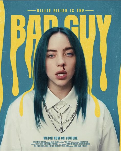 Singer Poster Design, Bad Guy Billie Eilish, Billie Lyrics, Billie Eilish Bad Guy, Grunge Posters, Concert Poster Design, Wal Art, Quotes Family, Music Poster Design