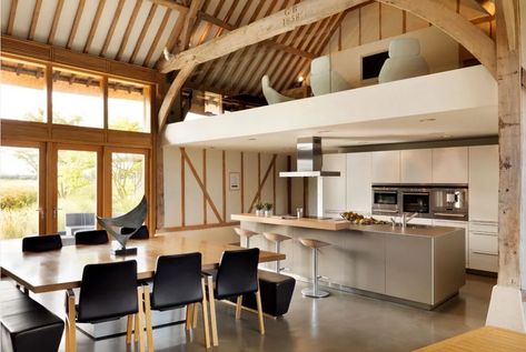 15 of the Most Incredible Kitchens Under a Mezzanine — Eatwell101 Mezzanine House Design, Mezzanine House, Mezzanine Design, Mezzanine Loft, White Contemporary Kitchen, Barn Conversion Interiors, Bulthaup Kitchen, Stylish Kitchen Design, Mezzanine Bedroom