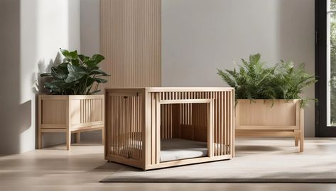 Japandi Dog Crate Ideas: Stylish Pet Spaces - Mojo Boutique Diy Pet House Indoor, Dogs Home Ideas, Stylish Dog Crate, Aesthetic Dog Crate Ideas, Dog Home Ideas, Cute Dog Crate Ideas, Dog Areas In House, Dog Ideas For The Home, Dog Spaces In House