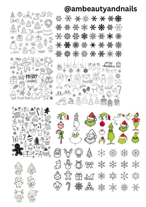 Nail Art Stencils Templates, Nail Art Stencils Printable, Nail Art Templates, Nail Art Practice Sheet, Nail Printable Sticker, Christmas Nail Stickers Art Designs, Simple Word Tattoos, Word Tattoo Placements, Grinch Bullet Journal