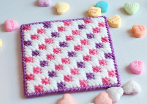 Cross Stitch On Plastic Canvas, Cd Coasters, Plastic Canvas Coaster Patterns, Plastic Canvas Valentines, Placemat Ideas, Making Coasters, Plastic Canvas Coaster, Candy Baskets, Free Plastic Canvas