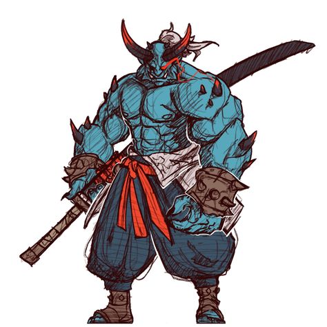 H A M A D . A L M A Y Y A S | Design Num.342 . ‎‏#oni Design . ‎‏Doing #characterdesign and #monsters ( #paperminiatures and VTT #miniature and #token ) for… | Instagram Dnd Oni Character Design, Oni Character Design Male, Oni Design, Demon Samurai, Archer Design, Oni Art, Monster Artwork, Oc Pokemon, Creature Artwork