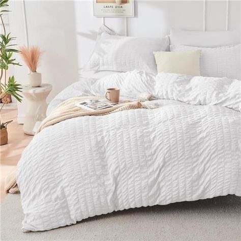 Duvet Cover Set, Luxury Soft Brushed Microfiber Bedding Set-White Seersucker Bedding, Striped Duvet, Striped Duvet Covers, King Duvet Cover Sets, Wavy Pattern, Seersucker Fabric, Full Duvet Cover, Bed Dimensions, White Duvet Covers