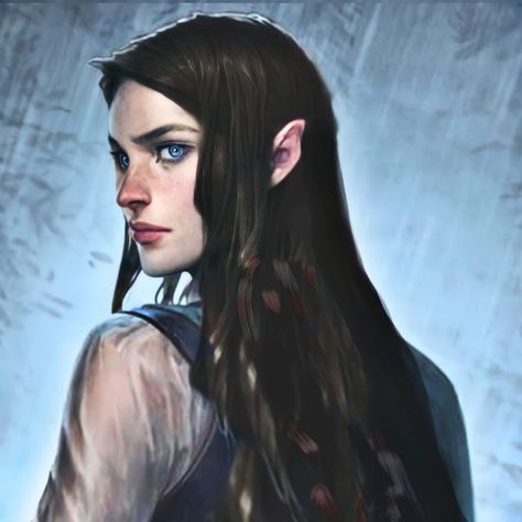 Black Hair Blue Eyes Character Design, Female Elf Black Hair, Dark Haired Elf, Elf With Black Hair, Black Haired Elf, Dnd Character Design Female Elf, Half Elf Woman, Female Elf Wizard, Dnd Half Elf