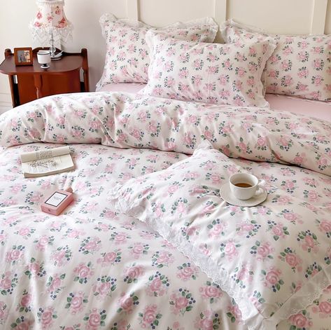 AMWAN Boho Floral Duvet Cover Queen Pink Rose Flower Cotton Ruffle Lace Floral Bedding Sets Girls Princess Style Chic Lace Comforter 1 2 Pillowcases Queen (90''x90'') LINK ABOVE AMAZON!!!! #affiliateamazon White Ruffle Bedding, Ivory Duvet Cover, Dorm Bedding Sets, Ruffle Duvet Cover, Floral Comforter Sets, Floral Bedding Sets, Duvet Cover Queen, Rose Bedding, Flower Duvet