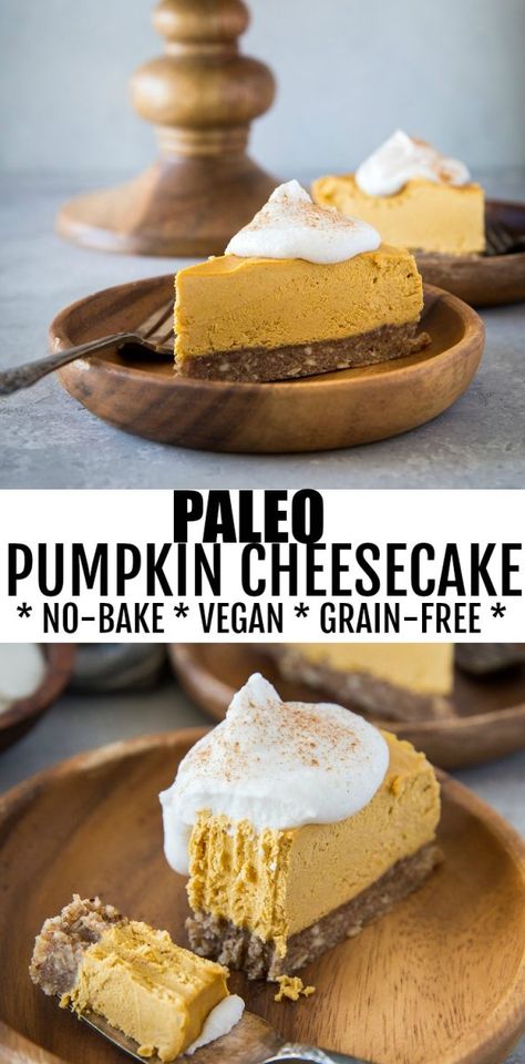 Vegan Pumpkin Cheesecake Recipe, Paleo Pumpkin Cheesecake, Vegan Pumpkin Cheesecake, Healthy Holiday Desserts, Dessert Halloween, Cheesecake Vegan, No Bake Pumpkin Cheesecake, Pumpkin Cheesecake Recipes, Bake Easy