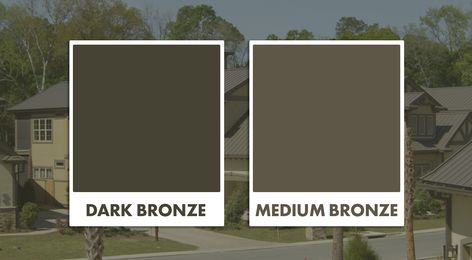 Bronze Standing Seam Roof, Bronze Metal Roof Houses, Medium Bronze Metal Roof, Metal Roof Colors Schemes, Charcoal Metal Roof Houses Color Combos, Dark Brown Metal Roof, Brown Metal Roof Houses Color Schemes, Brown Tin Roof, Metal And Shingle Roof Combination