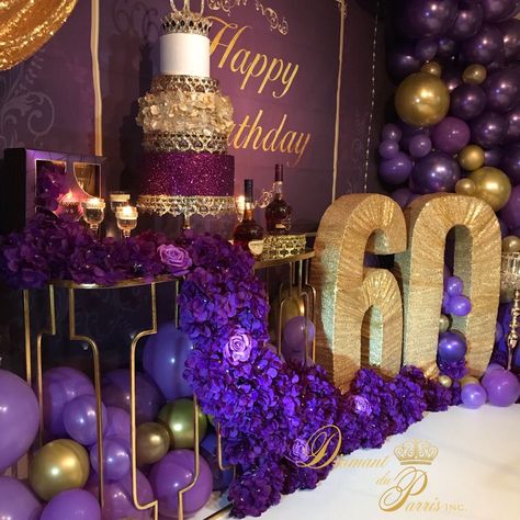 Amethyst Birthday Party, 60th Birthday Ideas For Mom Decoration Backdrops, 60th Birthday Party Ideas, 60th Birthday Ideas For Mom, Purple Party Decorations, Black Party Decorations, 60th Birthday Party Decorations, Purple Birthday Party, 60th Birthday Decorations