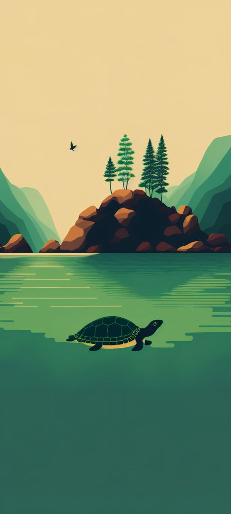 Turtle Background, Phone Wallpapers Vintage, Simplistic Wallpaper, Drawing Scenery, Dark Background Wallpaper, Turtle Island, Qhd Wallpaper, Dreamy Artwork, Iconic Wallpaper