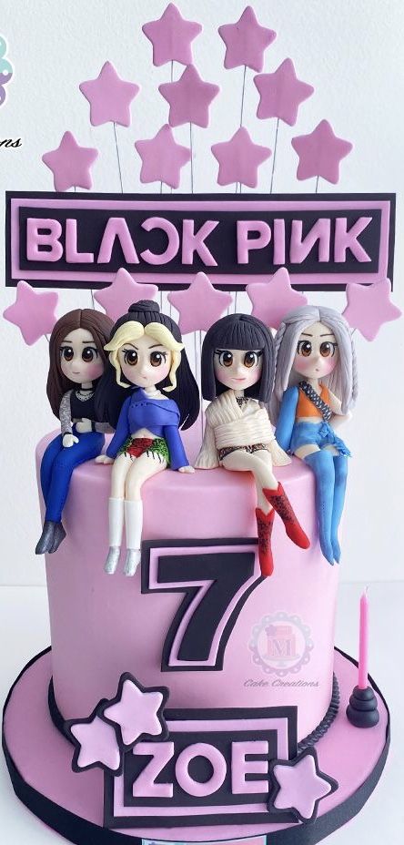 Black Pink K Pop Birthday Theme, Black Pink Cake Design, Birthday Cake Blackpink, Blackpink Cake Design, Black Pink Birthday Cake, Blackpink Birthday Party Ideas, Pastel Blackpink, Black Pink Cake, Blackpink Cake