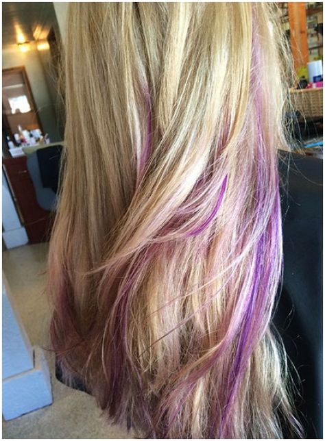 Peekaboo Rose Gold, Blonde And Purple, Purple Hairstyles, Purple Blonde Hair, For Long Hair Hairstyles, Ombre Dark, Long Hair Hairstyles, Highlights Ideas, Pink Blonde Hair