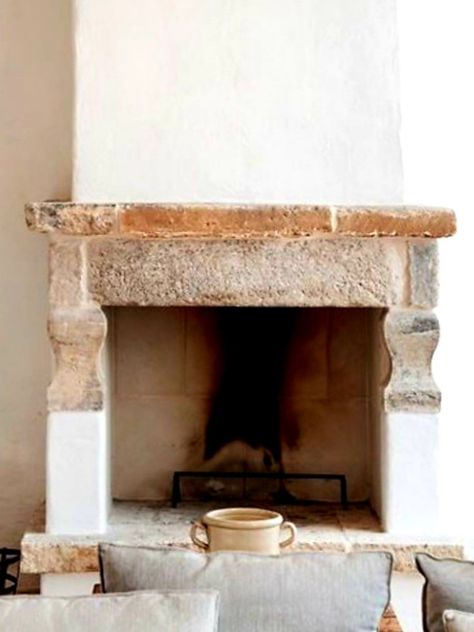 Spanish Stone Fireplace, Italian Fireplace Ideas, Mediterranean Style Fireplace, Greek Fireplace, Mediterranean Fireplace, Spanish Fireplace, Tuscan Fireplace, Italian Fireplace, White Stone Fireplaces