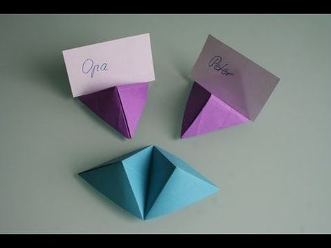 Origami Double pyramid (designed by DavidWires) - YouTube Paper Kawaii, Origami Tutorial Easy, Origami Cards, Creative Origami, Origami Videos, Place Card Holder, 3d Paper Art, Card Stand, Origami Folding