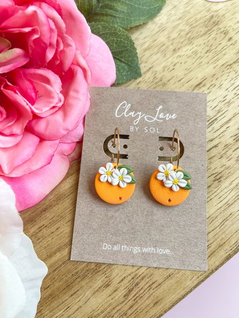 Polymer Clay Orange Earrings, citrusy and so perfect for citrus fans! Orange Polymer Clay, Clay Orange, Orange Earrings, Summer Earrings, Summer Earring, Young At Heart, Citrus Fruit, Orange Blossom, Polymer Clay Jewelry