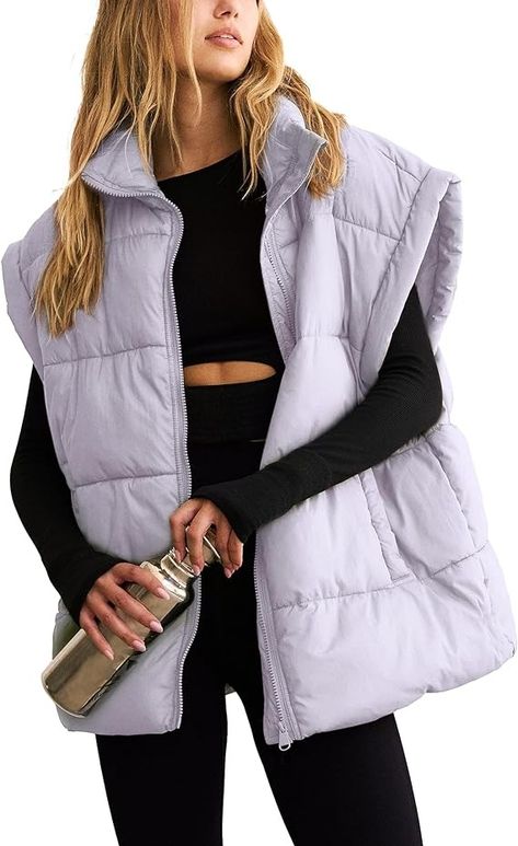 APAFES Women Winter Oversized Puffer Vest Quilted Lightweight Stand Collar Flysleeve Insulated Padded Puffy Jackets Coat with Pockets(871-Brown-XL) at Amazon Women's Coats Shop Oversized Puffer Vest, Winter Puffer Vest, Brown Zip Ups, Oversized Puffer, Padded Gilet, Padded Vest, Quilted Puffer Vest, Black Puffer Vest, Winter Vest