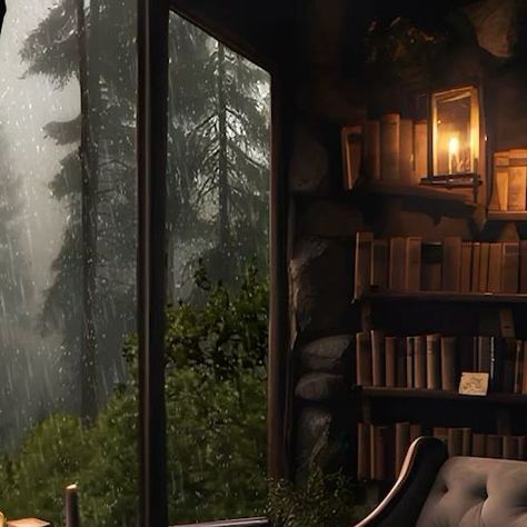 Cozy Rain Aesthetic, Cozy Sleep Aesthetic, Reading Room Aesthetic, Reading In The Rain, Books And Rain, Sleep Playlist, Forest Icon, Cozy Rain, Relaxing Aesthetic