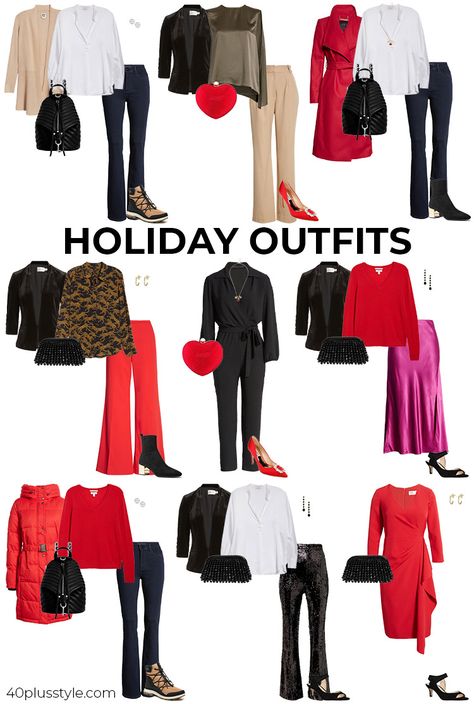 Outfits for the holidays - thanksgiving, Christmas - 40 style Gno Outfit, Christmas Outfit Ideas, Trendy Christmas Outfits, Holiday Outfits Christmas, Christmas Outfits Women, Bias Cut Skirt, Fashion Guide, Stylish Coat, Christmas Outfits