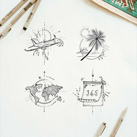 Traveller Tattoo, Tropisches Tattoo, Artwork Travel, Map Tattoo, Lover Tattoo, Tattoo Tiny, Map Tattoos, Palm Tattoos, Muster Tattoos