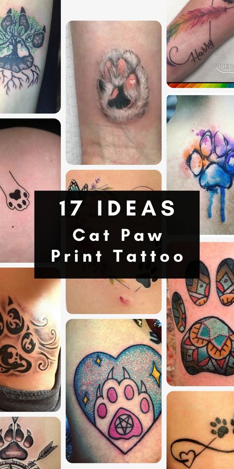 Get inspired by a variety of cat paw print tattoo ideas, ranging from realistic depictions to imaginative interpretations. Explore different styles and designs that capture the essence of your cat's paw prints. From elegant and minimalistic designs to bold and colorful creations, find the perfect cat paw print tattoo that reflects your personal style. Cat In Heart Tattoo, Cat Print Tattoo Ideas, Cat Paw Tattoos For Women, Cat Tattoo Heart, Cat Paw Print Tattoo Ideas, Sugar Skull Cat Tattoo, Tortishell Cat Tattoos, Pawprint Tattoo Cat, Pet Paw Print Tattoo