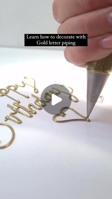 Happy Birthday Icing Writing, How To Make Gold Icing, Gold Writing On Cake, Gold Icing How To Make, Writing On Cakes Ideas, How To Make Gold Royal Icing, How To Write On A Cake, White And Gold Cake Ideas, Writing Icing Recipe